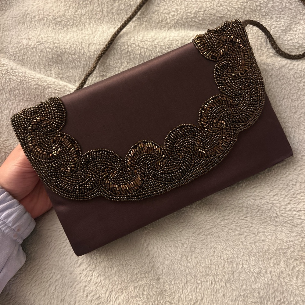 Elegant Brown Beaded Clutch